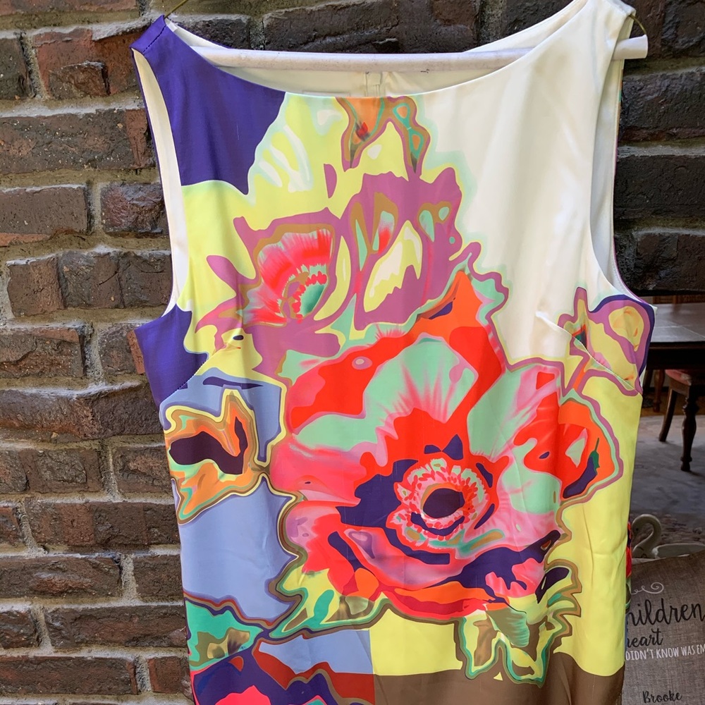 Designer dress, color block/floral